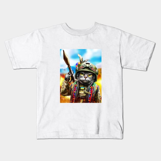 Ukrainian cat grenade launcher Kids T-Shirt by Marysha_art